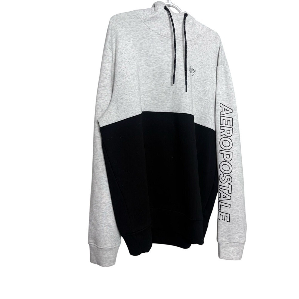Aeropostale Men's XL Colorblock‎ Hoodie Grey Black Pullover Graphic Sleeve Logo